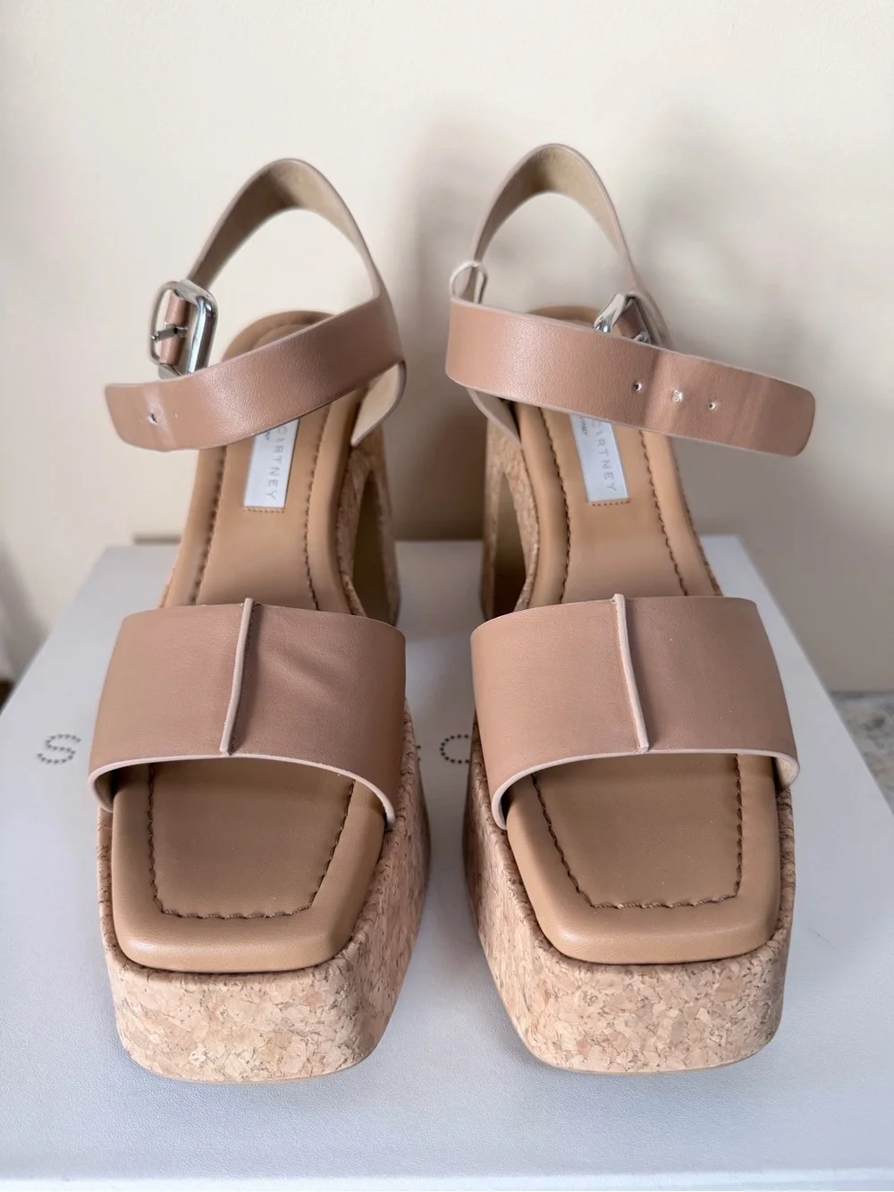 Stella McCartney Nude Beige Leather Cork Platform Sandals